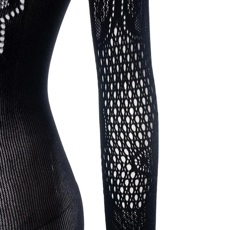 Butterfly pattern fishnet long sleeve solid jumpsuit