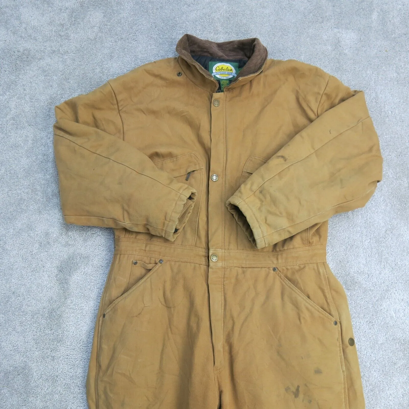 Cabelas Coverall Mens Large Khaki Insulated Work Wear Jumpsuits Casual Outdoor