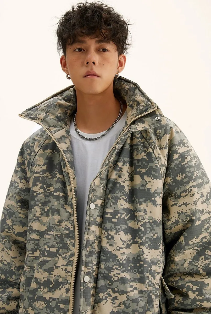 Camo Print Mock-Neck Puffer Jacket