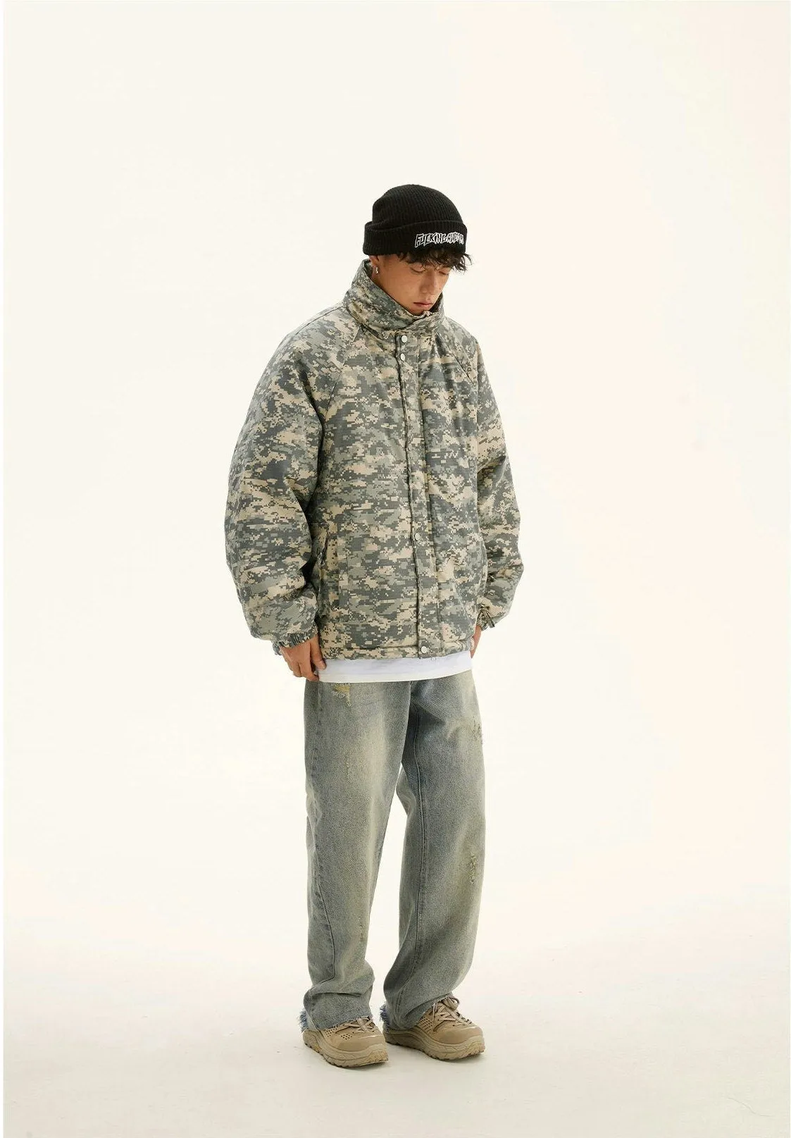 Camo Print Mock-Neck Puffer Jacket