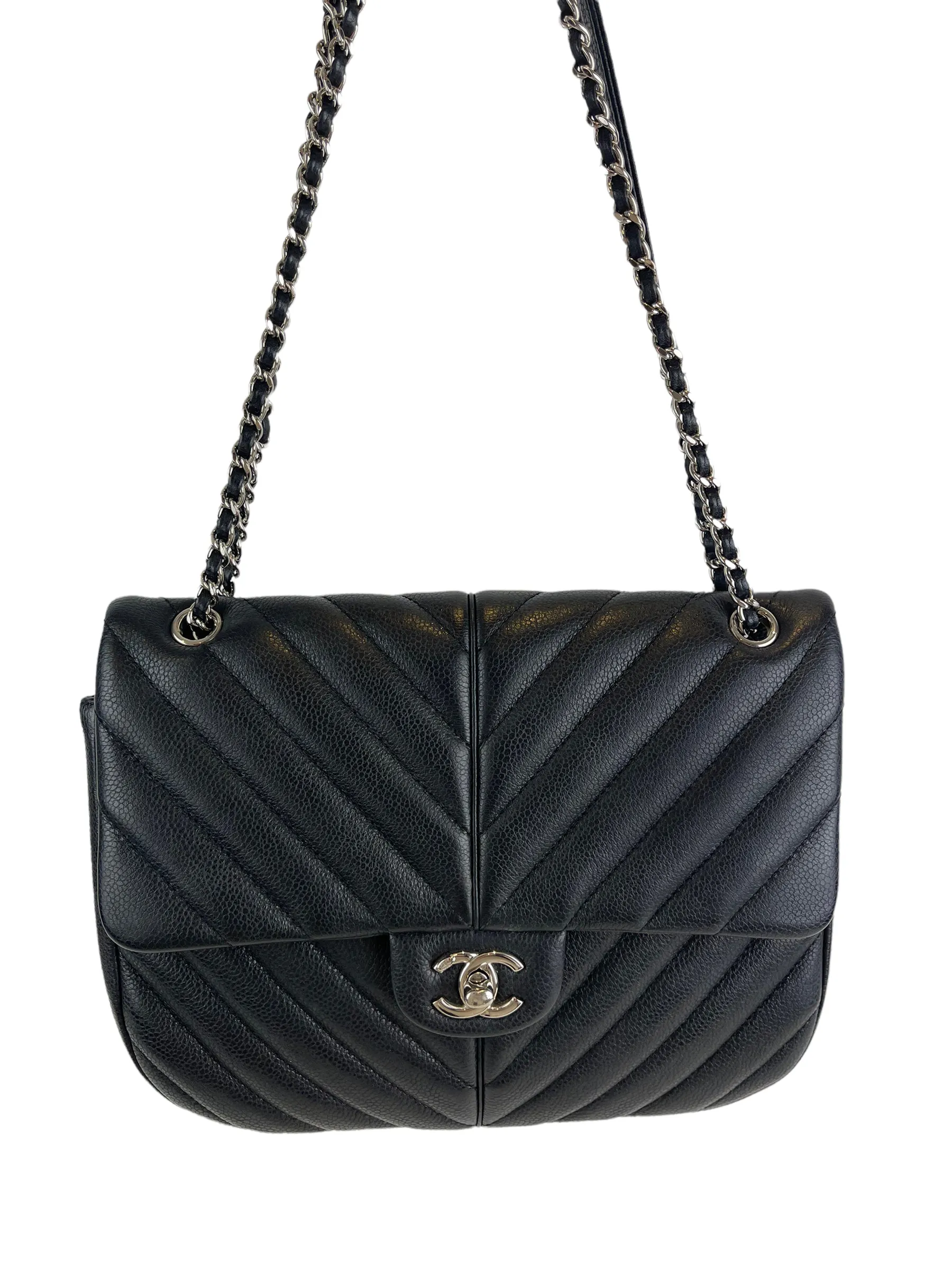 Chanel Black Caviar Leather Square Single Flap