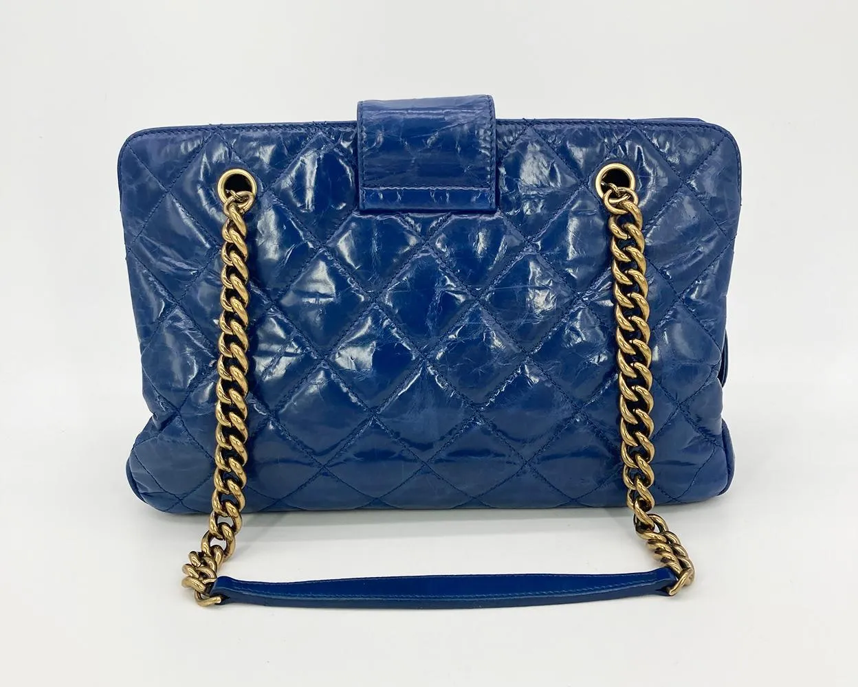 CHANEL Blue Glazed Calfskin Quilted Tote Bag