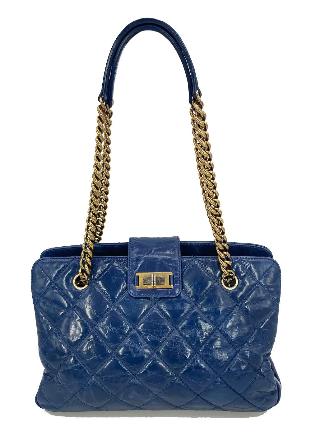 CHANEL Blue Glazed Calfskin Quilted Tote Bag