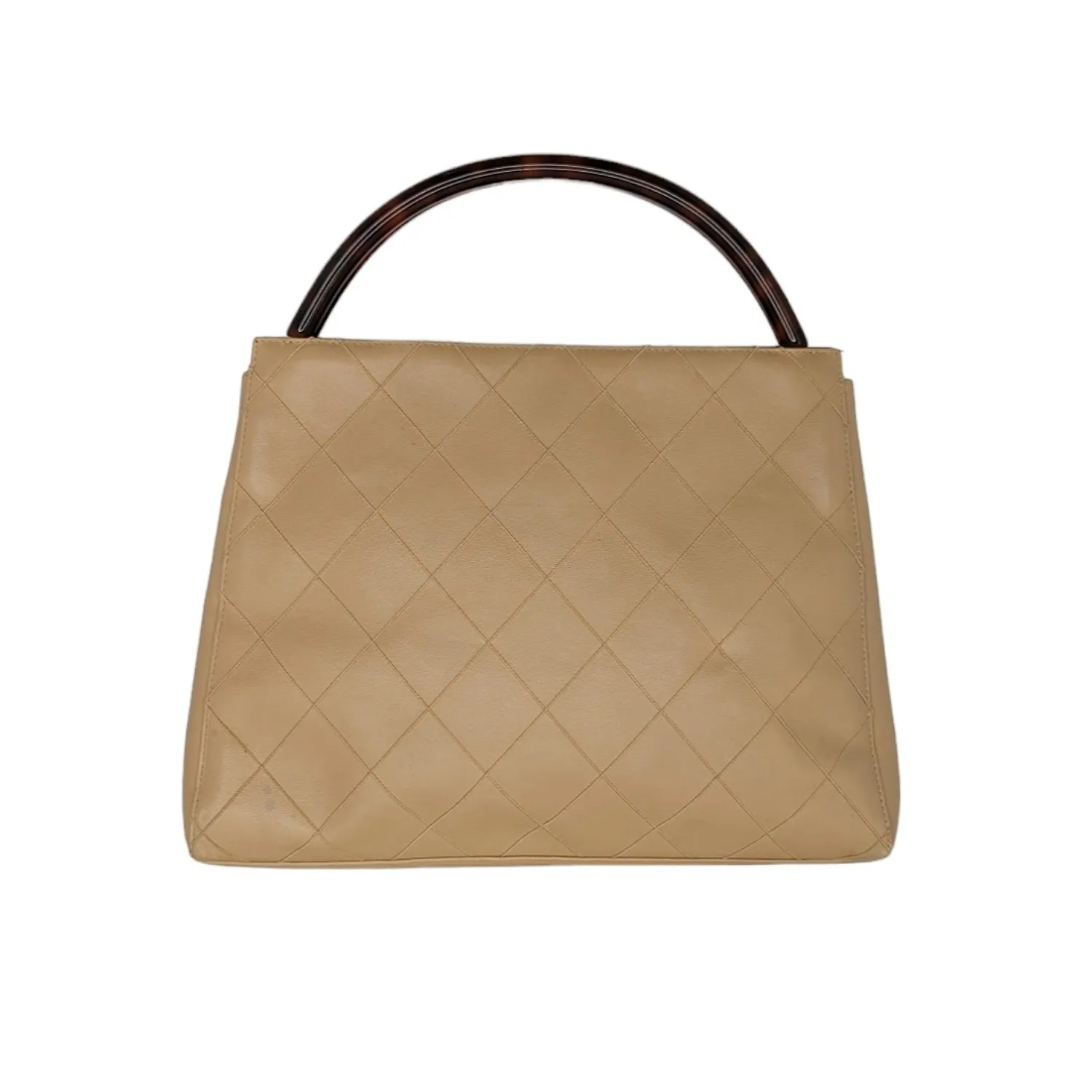 Chanel Vintage Beige Quilted Tortoise Motif Handle Bag