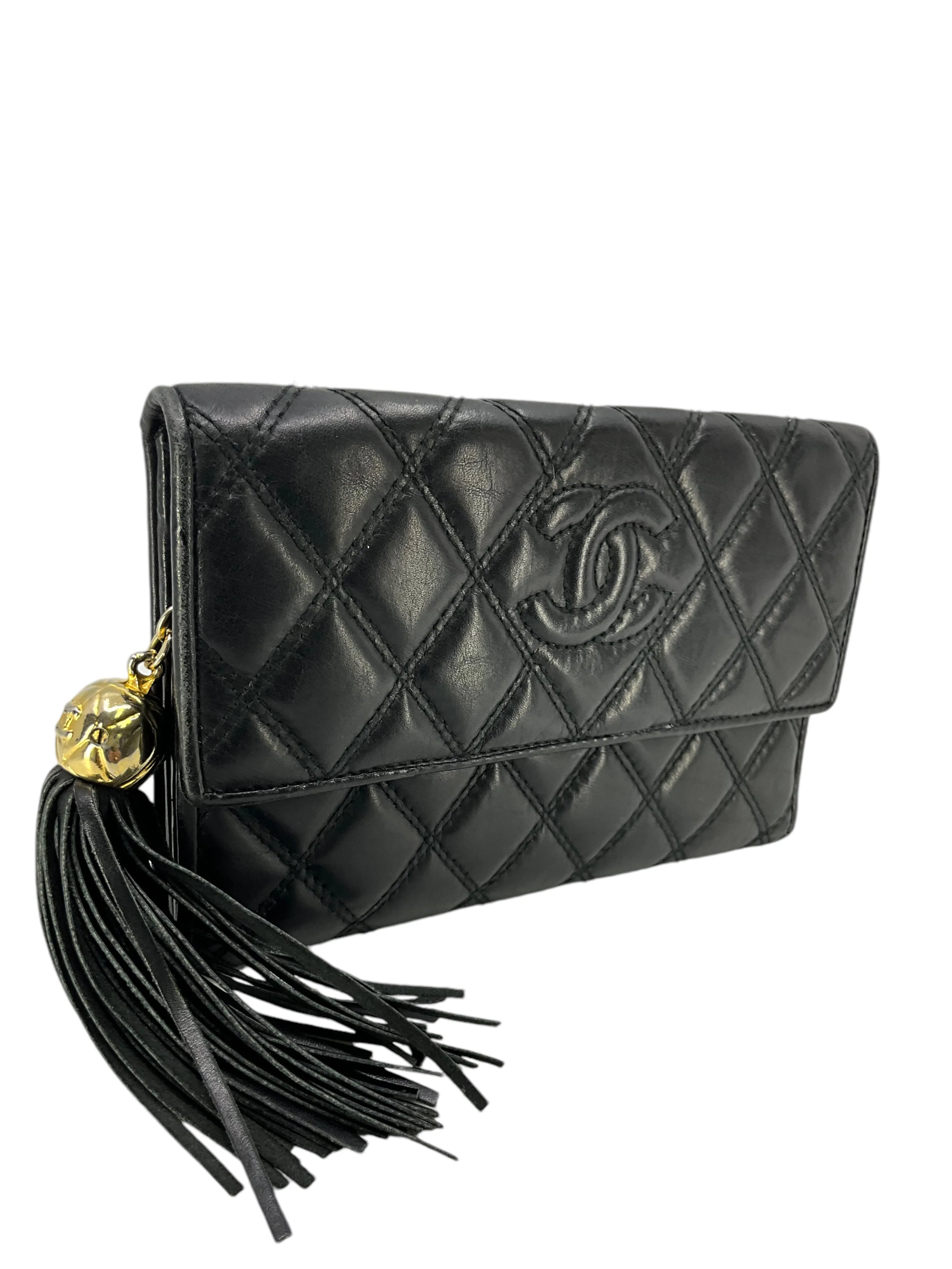 CHANEL Vintage Quilted Lambskin Tassel Trifold Wallet