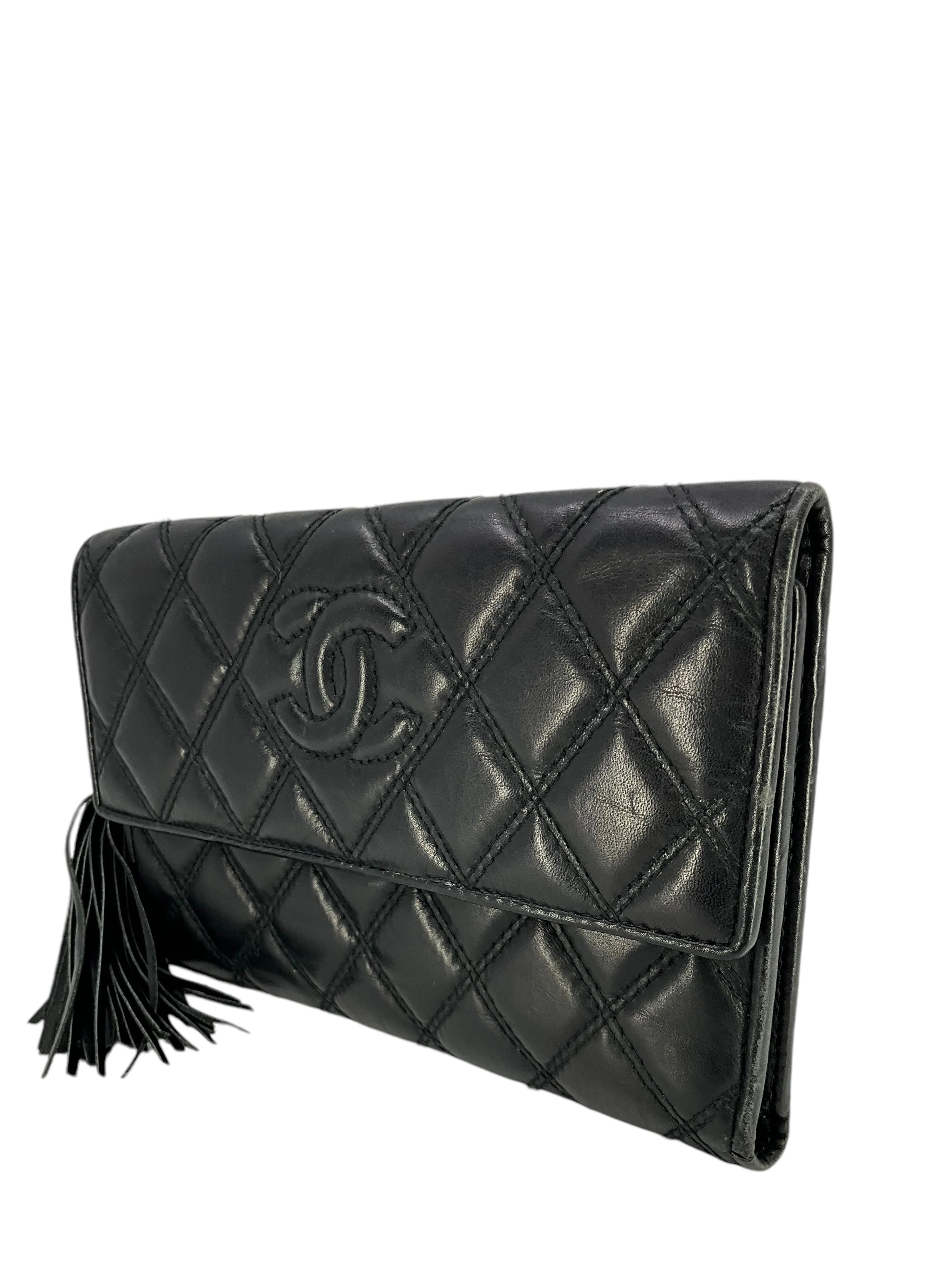 CHANEL Vintage Quilted Lambskin Tassel Trifold Wallet