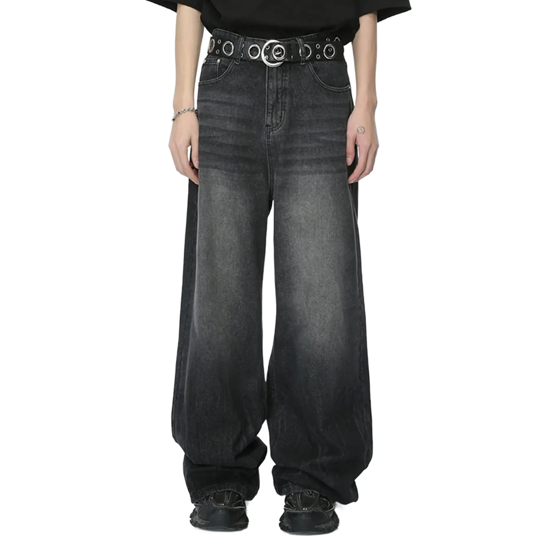 Charcoal Fade Wide-Leg Jeans