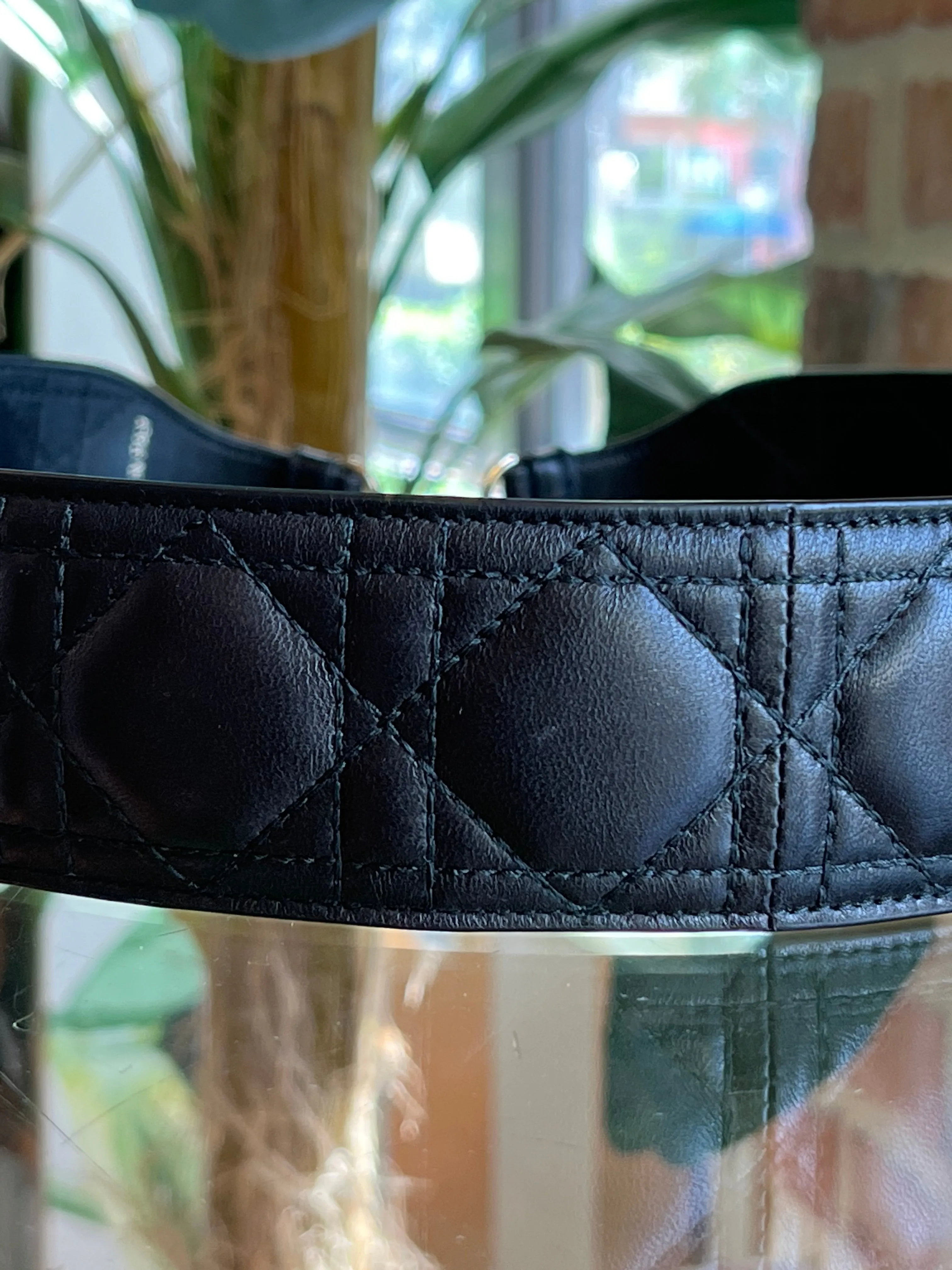 CHRISTIAN DIOR Lambskin Cannage Shoulder Strap Black