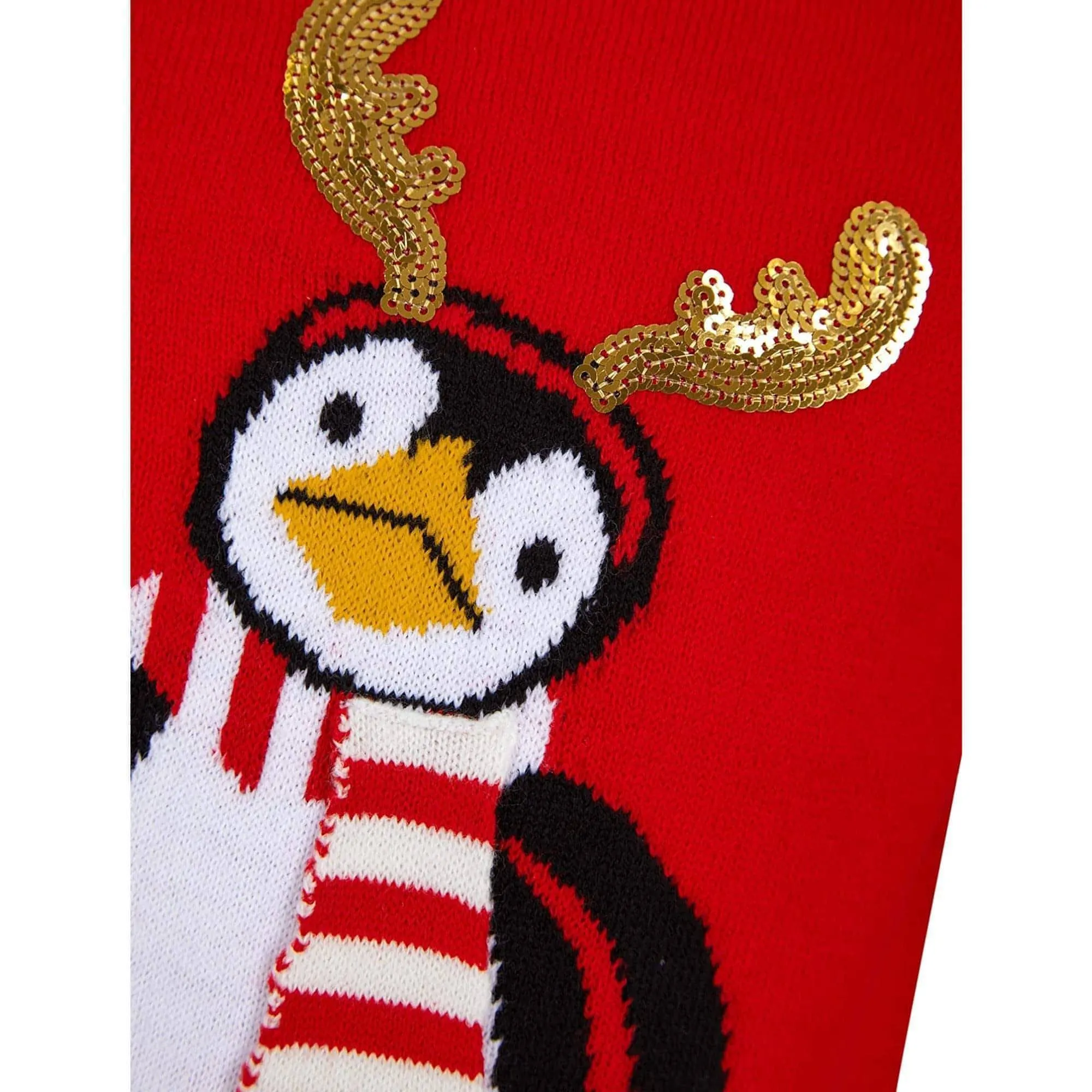 Christmas Antler Penguin Junior Christmas Jumper - Red