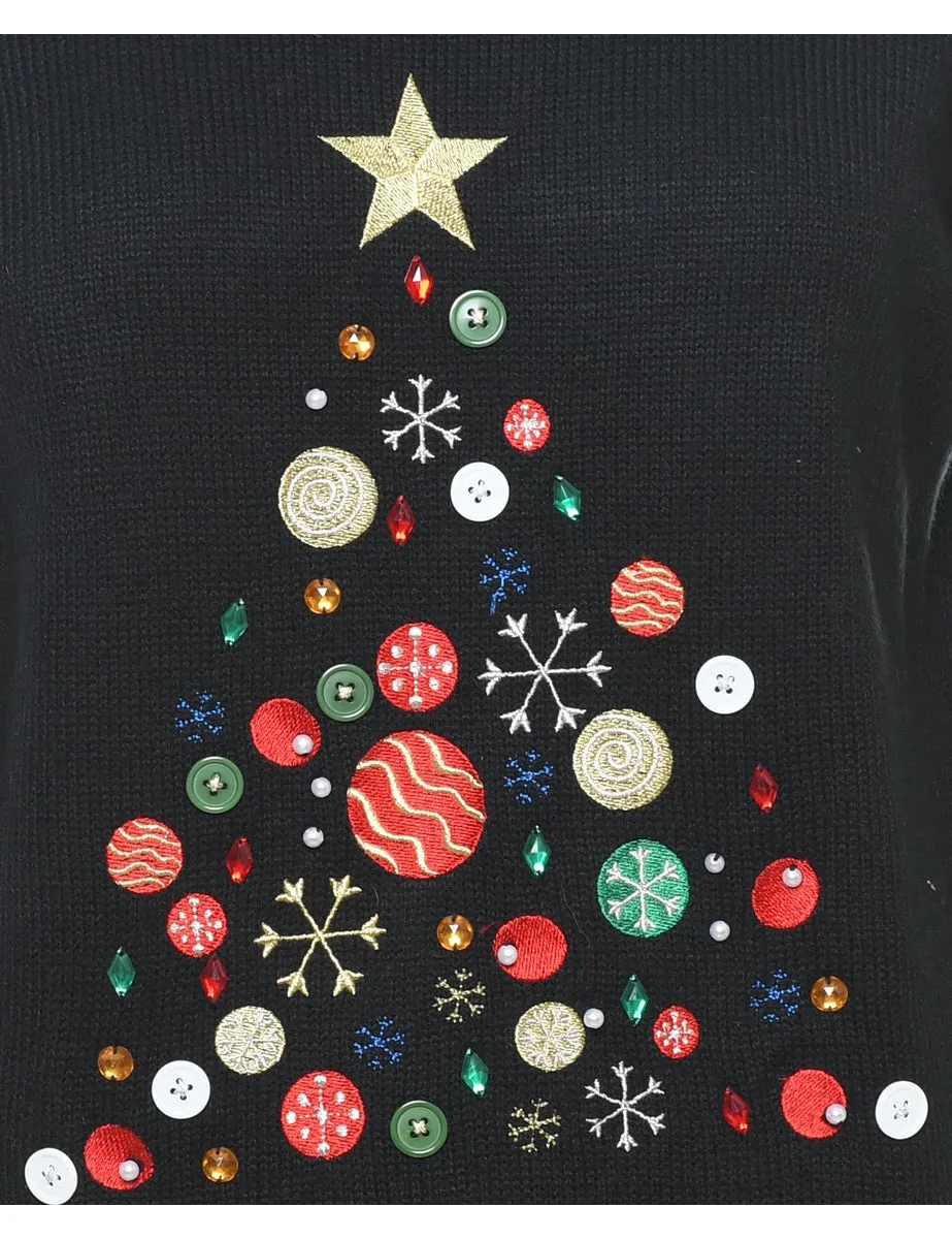 Christmas Tree Print Jumper - L