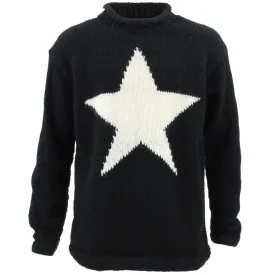 Chunky Wool Knit Star Jumper - Black