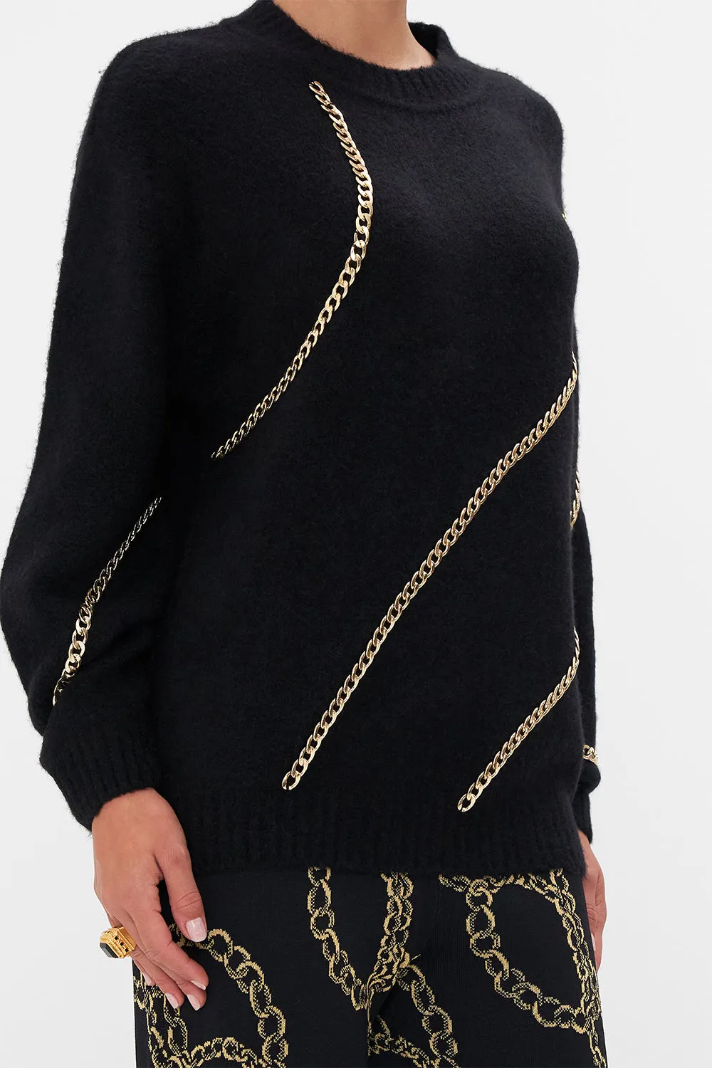 CREW NECK FULL SLEEVE JUMPER WITH CHAINS TETHER ME NOT