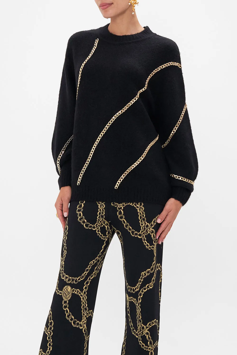 CREW NECK FULL SLEEVE JUMPER WITH CHAINS TETHER ME NOT