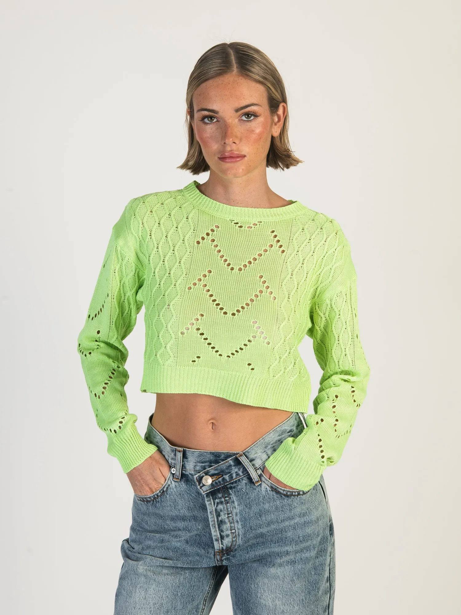 DAISY STREET LTD CROCHET KNIT BOXY JUMPER