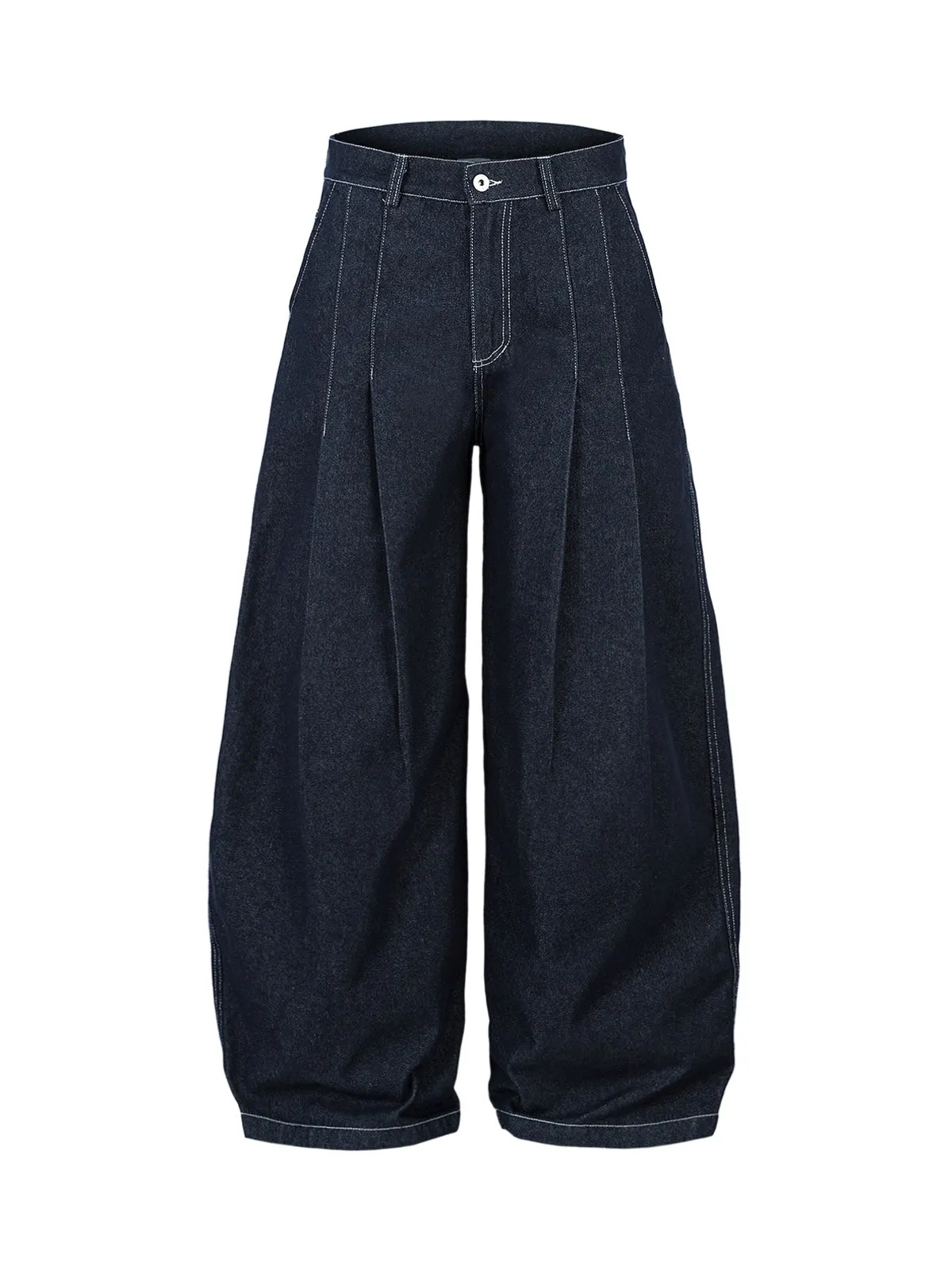 Deconstructed Contrast Stitching Pleated Machete Baggy Jeans