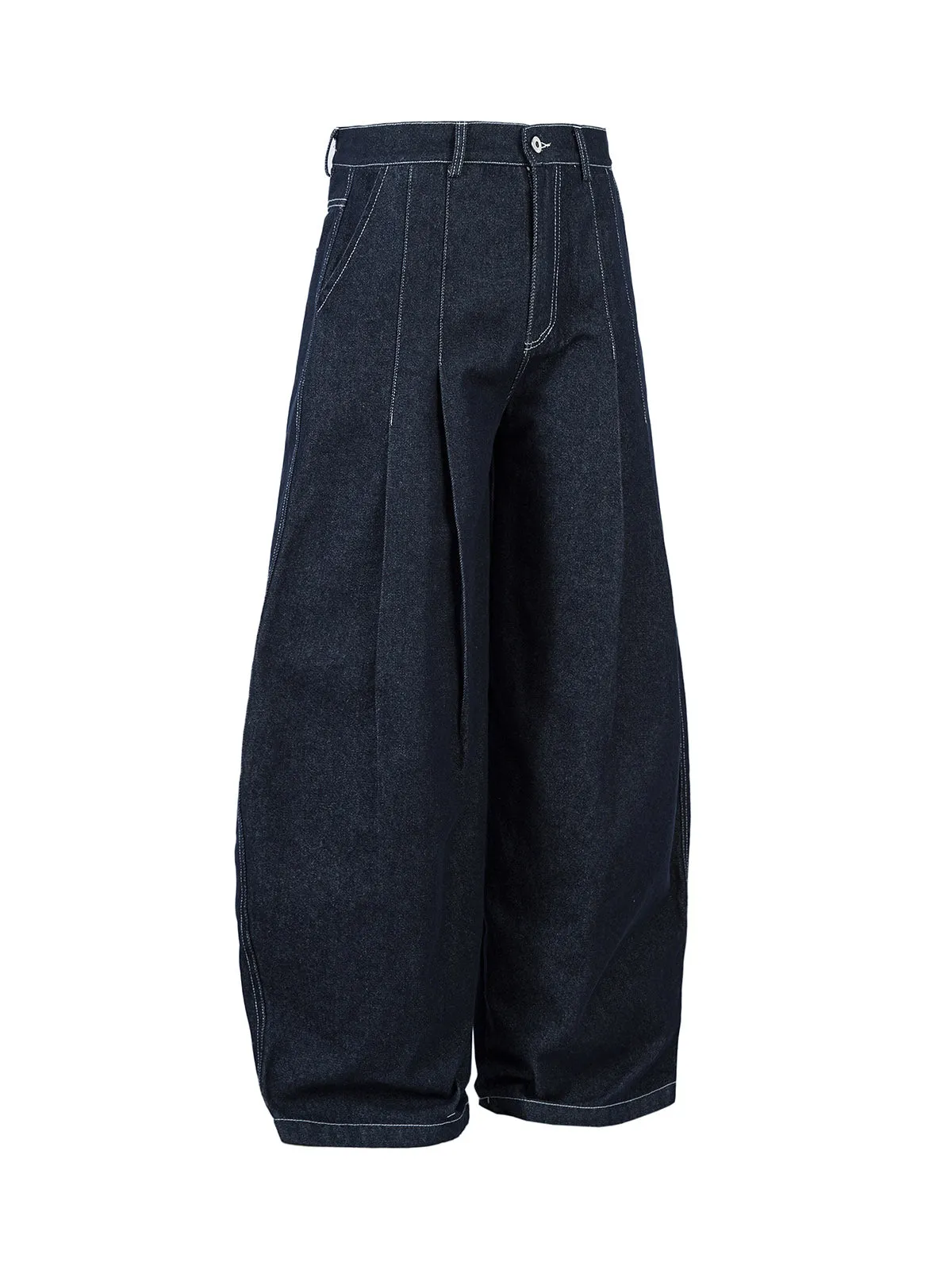 Deconstructed Contrast Stitching Pleated Machete Baggy Jeans