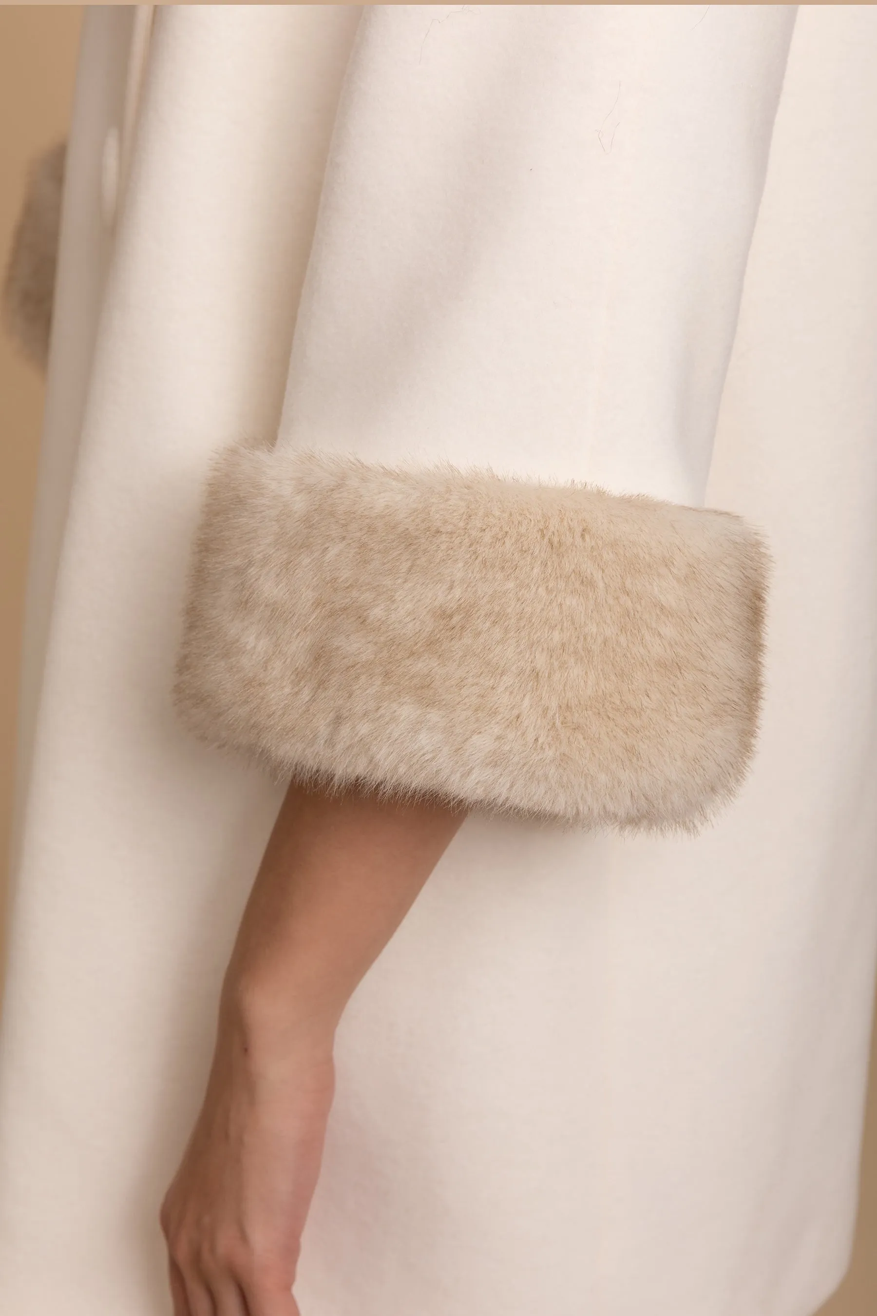 'Demure' Italian Virgin Wool and Cashmere Coat with Faux Mink