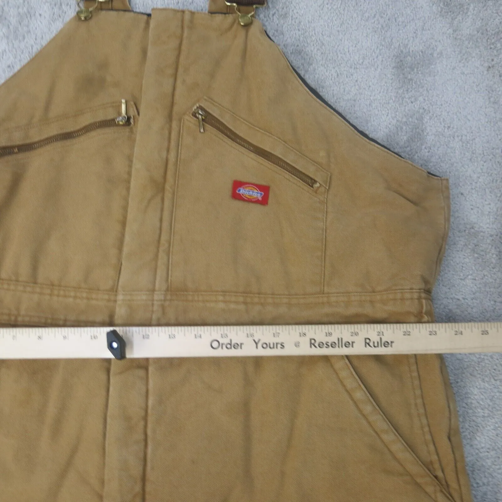 Dickies Overall Jumpsuit Mens 46/48 Brown Insulated Workwear Chest Pocket Logo