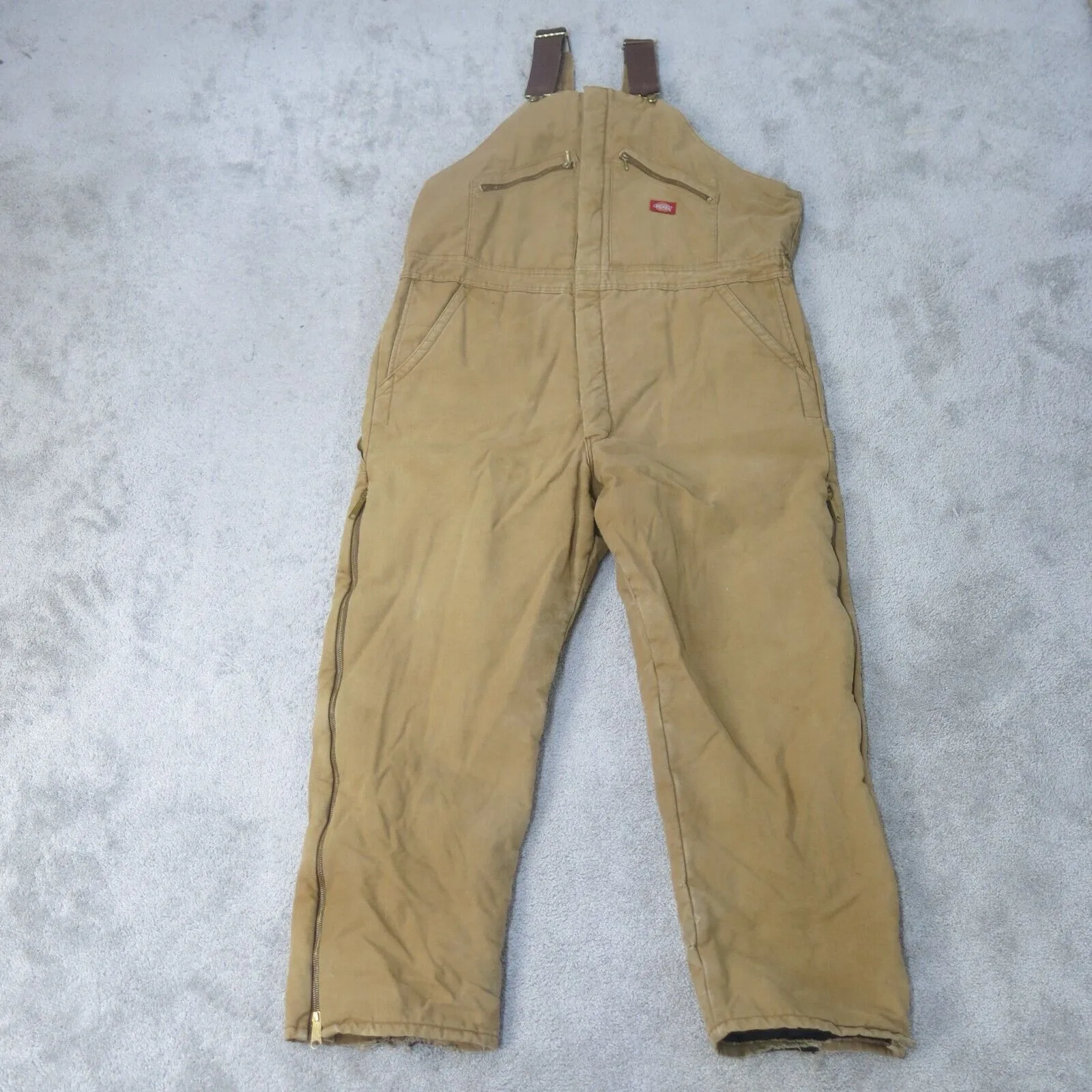 Dickies Overall Jumpsuit Mens 46/48 Brown Insulated Workwear Chest Pocket Logo