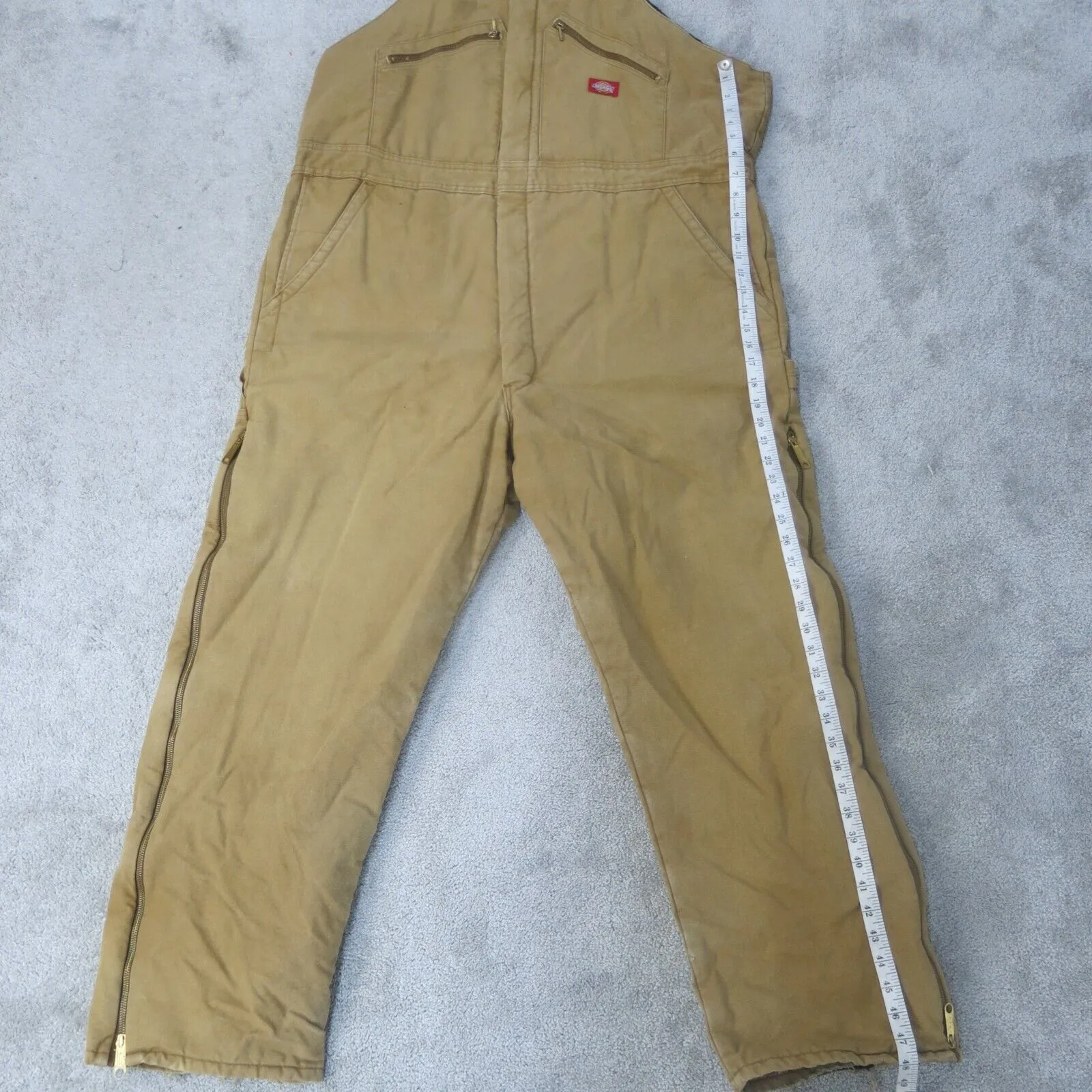 Dickies Overall Jumpsuit Mens 46/48 Brown Insulated Workwear Chest Pocket Logo