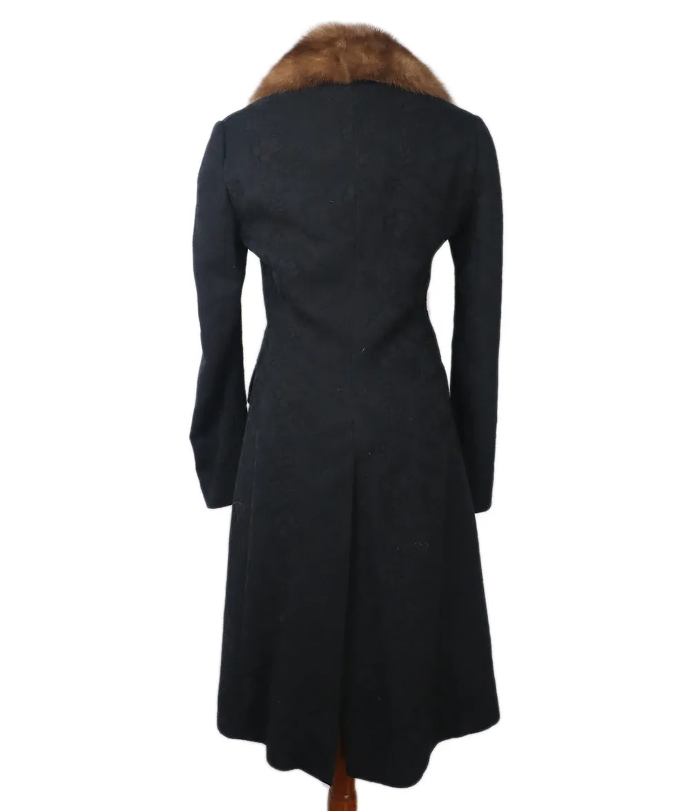 Dolce & Gabbana Black Wool Coat w/ Fur Collar sz 6