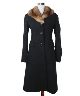 Dolce & Gabbana Black Wool Coat w/ Fur Collar sz 6