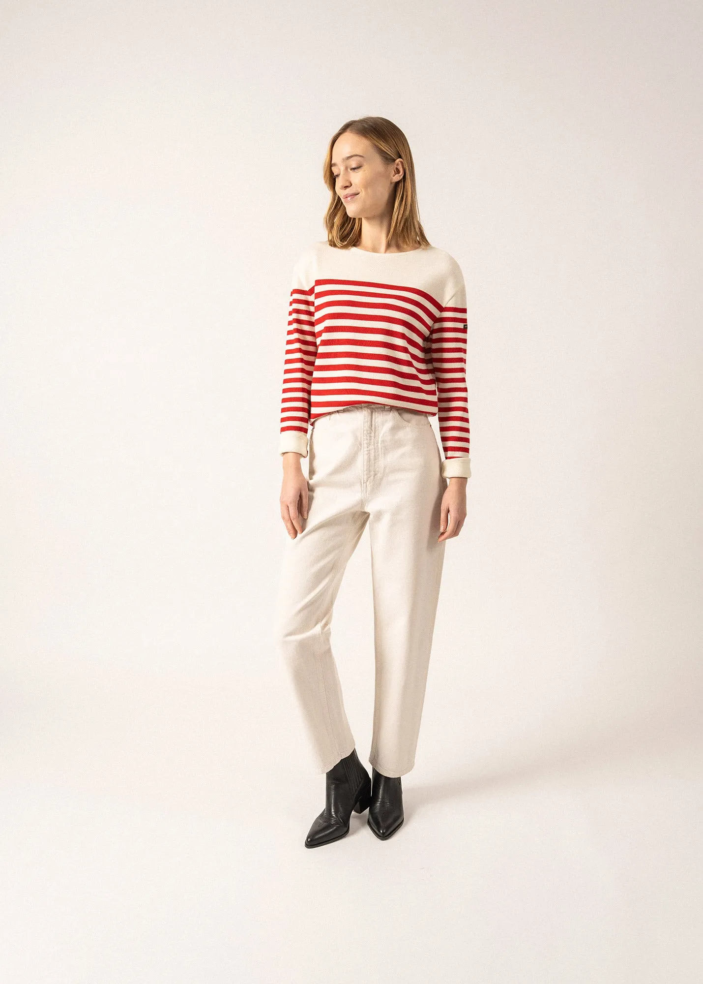 Ecrins Striped Jumper - in soft wool (ECUME/TULIPE)