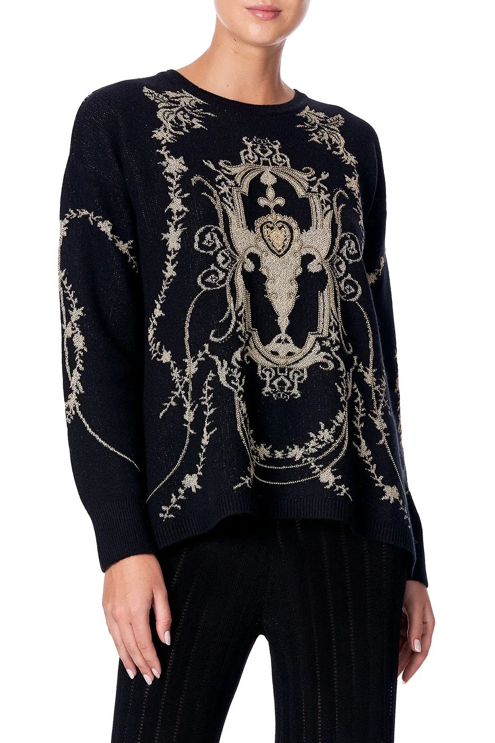 EMBELLISHED ROUND NECK JUMPER MARAIS AT MIDNIGHT