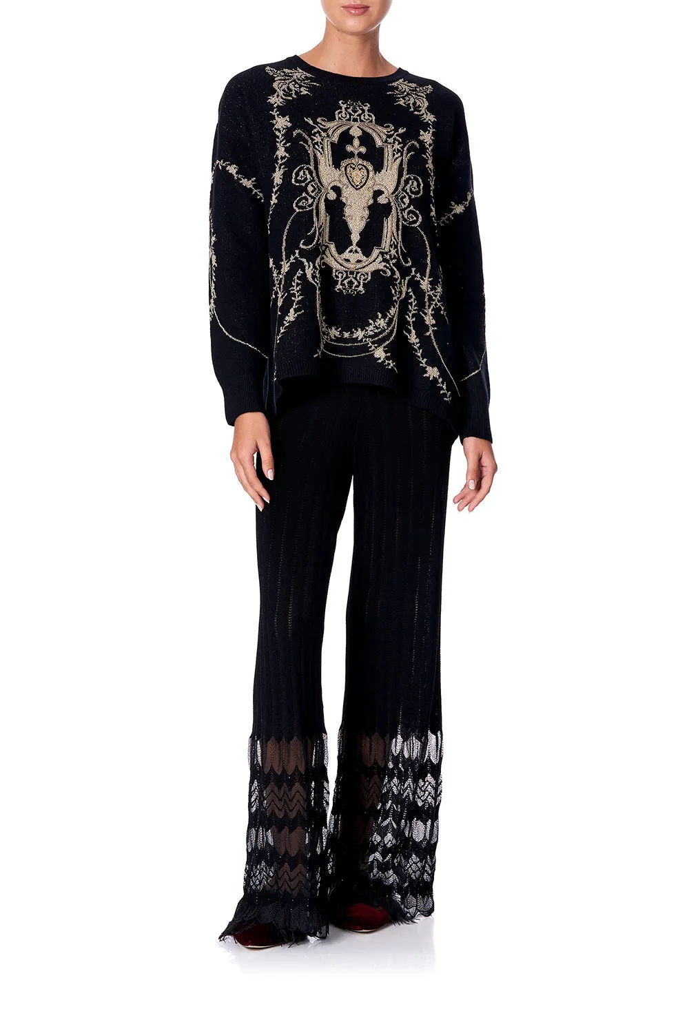 EMBELLISHED ROUND NECK JUMPER MARAIS AT MIDNIGHT