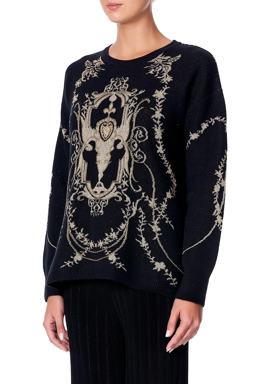 EMBELLISHED ROUND NECK JUMPER MARAIS AT MIDNIGHT