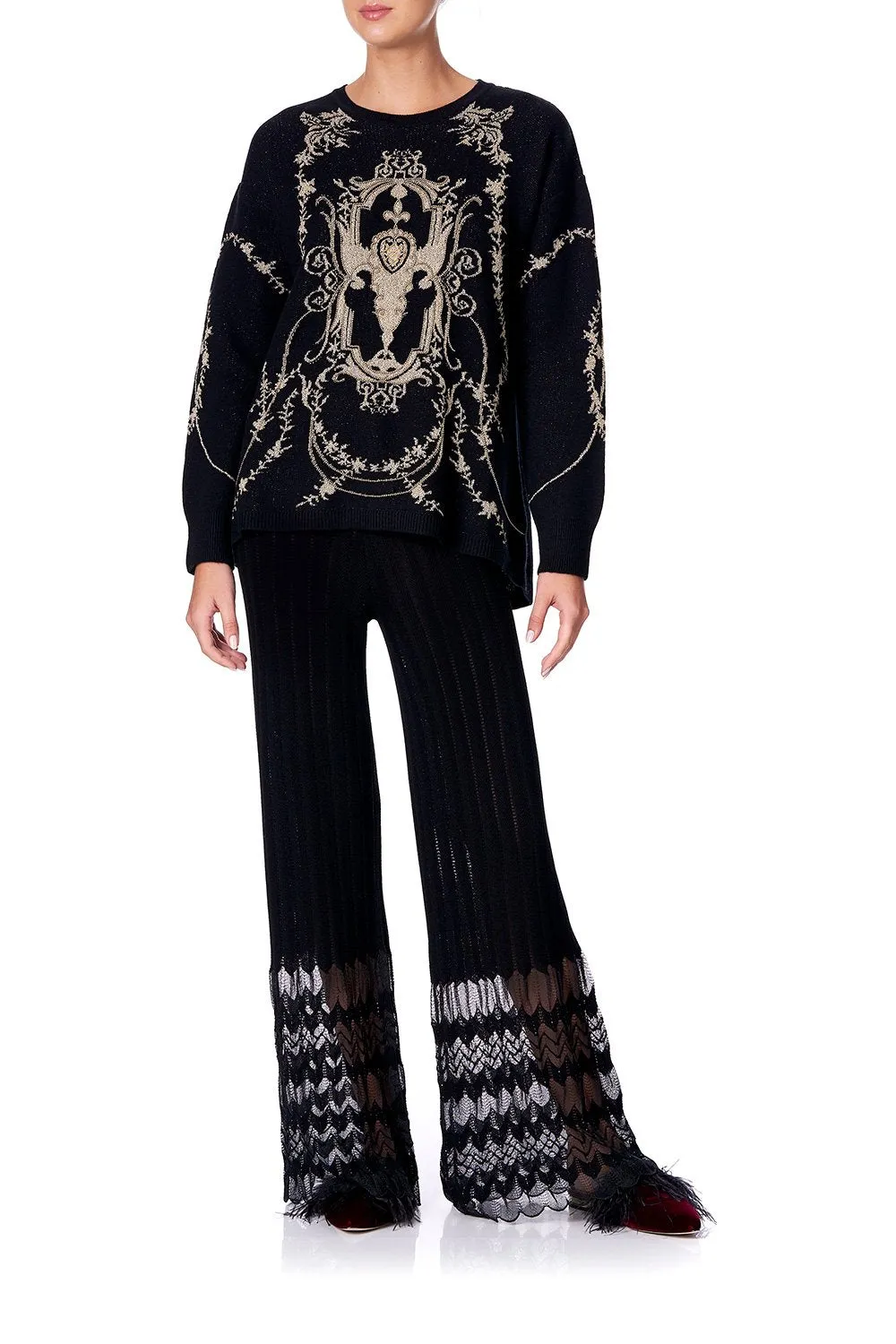 EMBELLISHED ROUND NECK JUMPER MARAIS AT MIDNIGHT