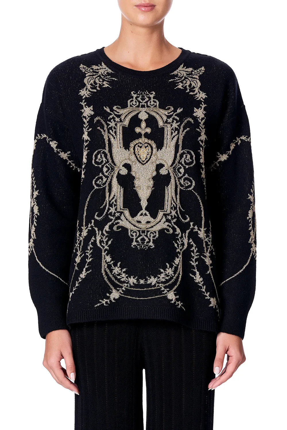 EMBELLISHED ROUND NECK JUMPER MARAIS AT MIDNIGHT