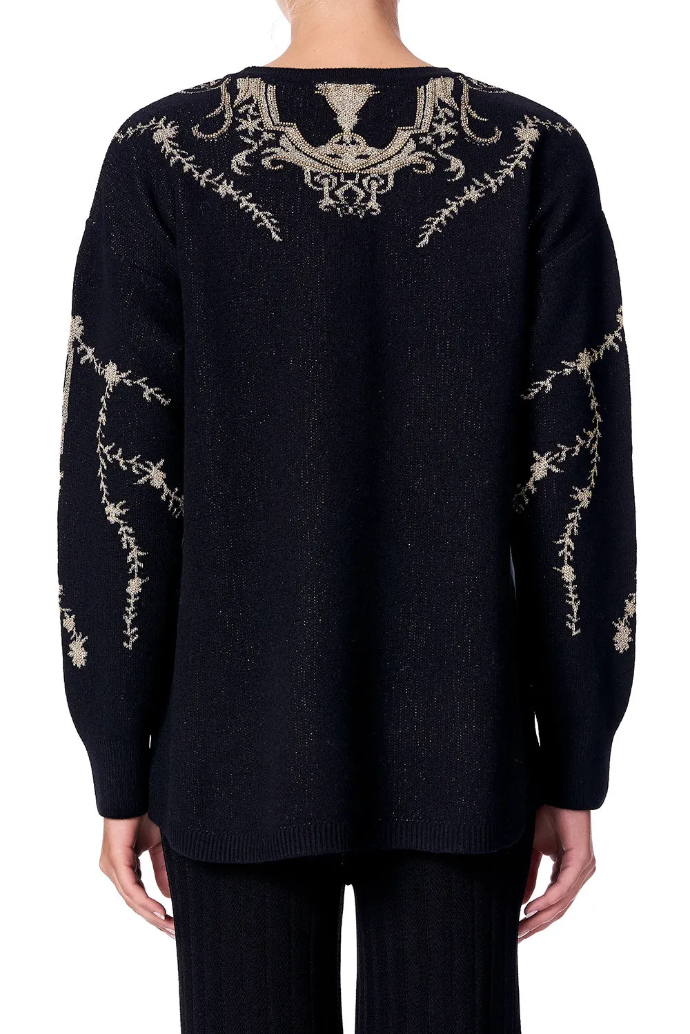 EMBELLISHED ROUND NECK JUMPER MARAIS AT MIDNIGHT