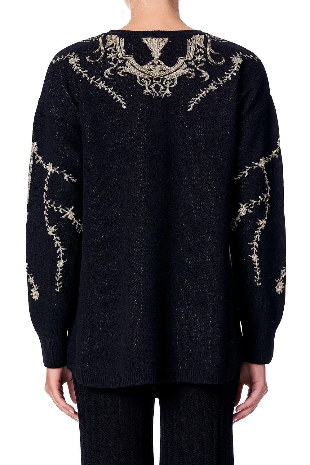 EMBELLISHED ROUND NECK JUMPER MARAIS AT MIDNIGHT