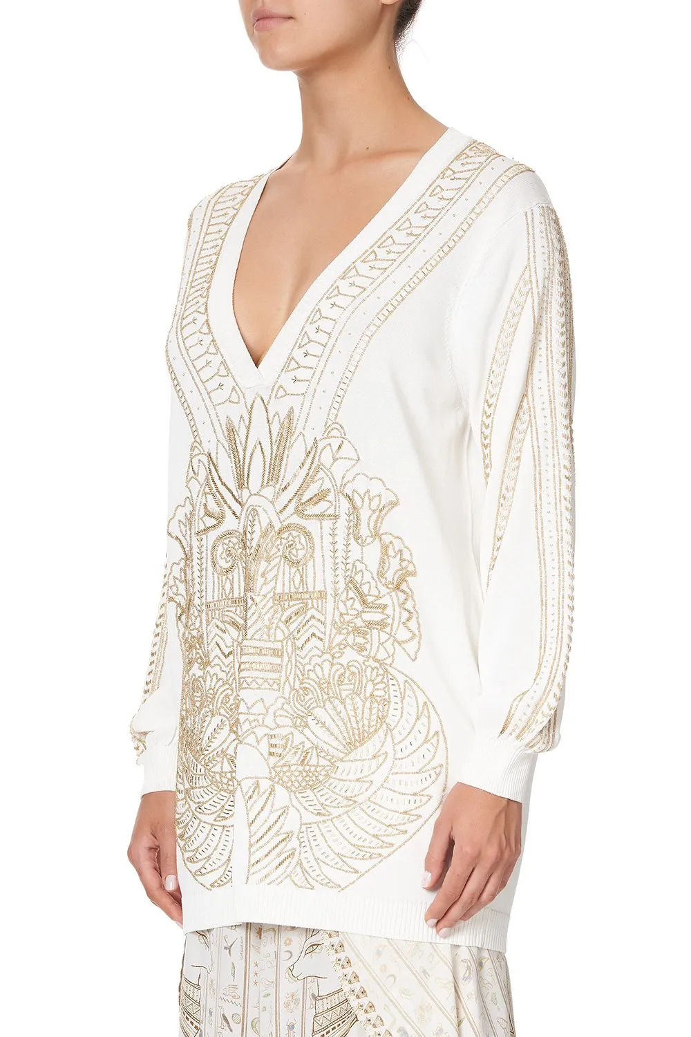 EMBELLISHED V NECK KNIT THE QUEENS CHAMBER