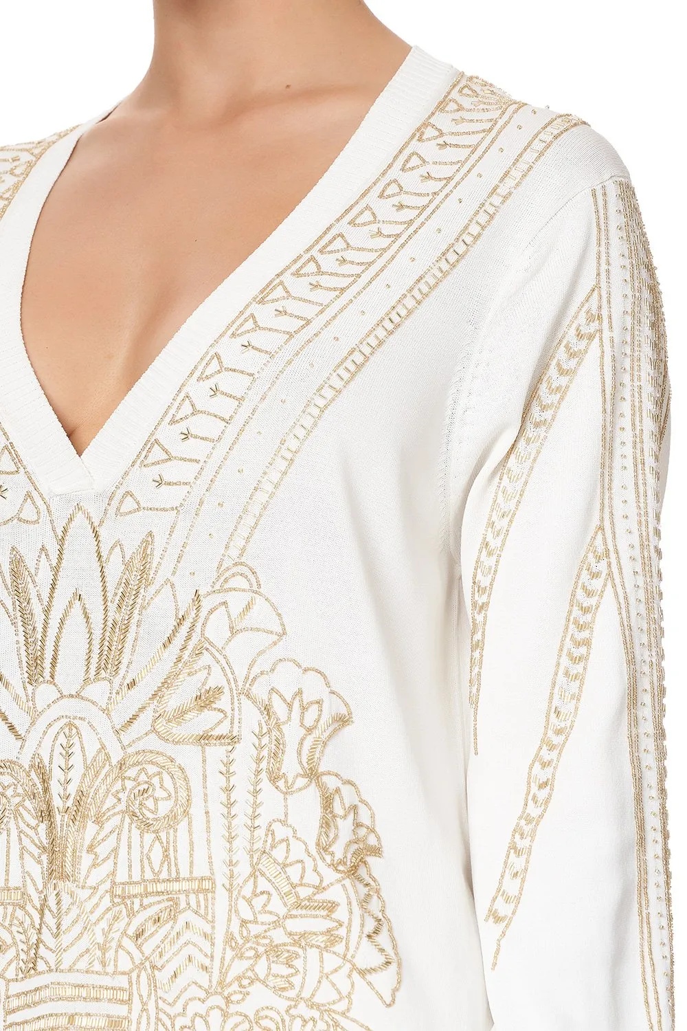 EMBELLISHED V NECK KNIT THE QUEENS CHAMBER