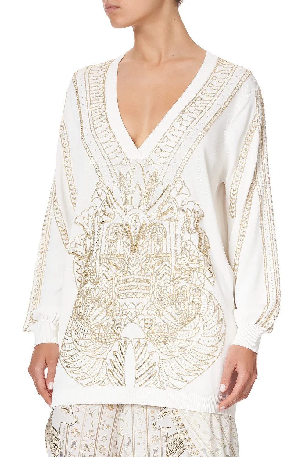 EMBELLISHED V NECK KNIT THE QUEENS CHAMBER