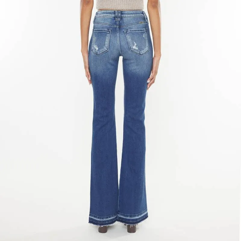 Emmalyn Dark Wash Contrast Detail Flare Jeans