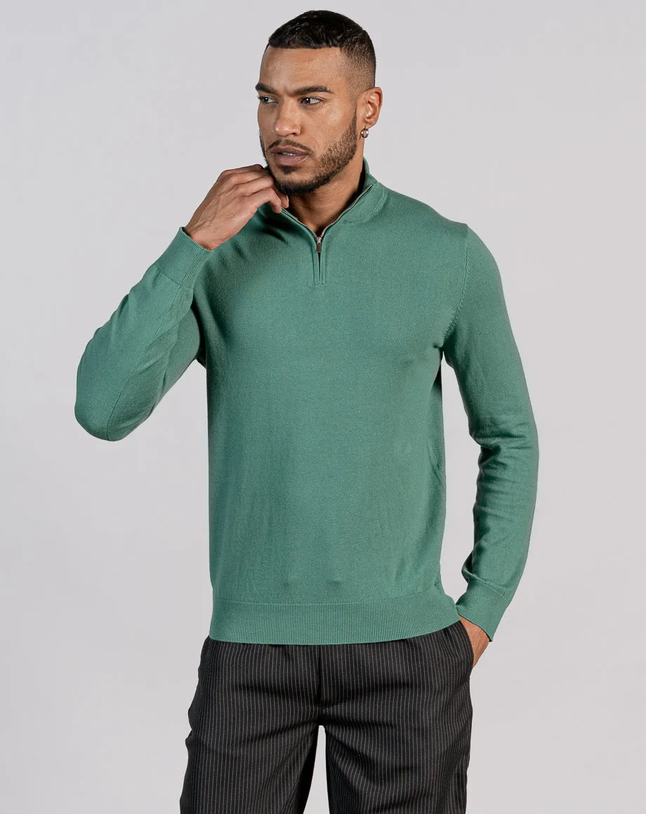 ESSENTIAL HALF ZIP KNITTED JUMPER - AQUA