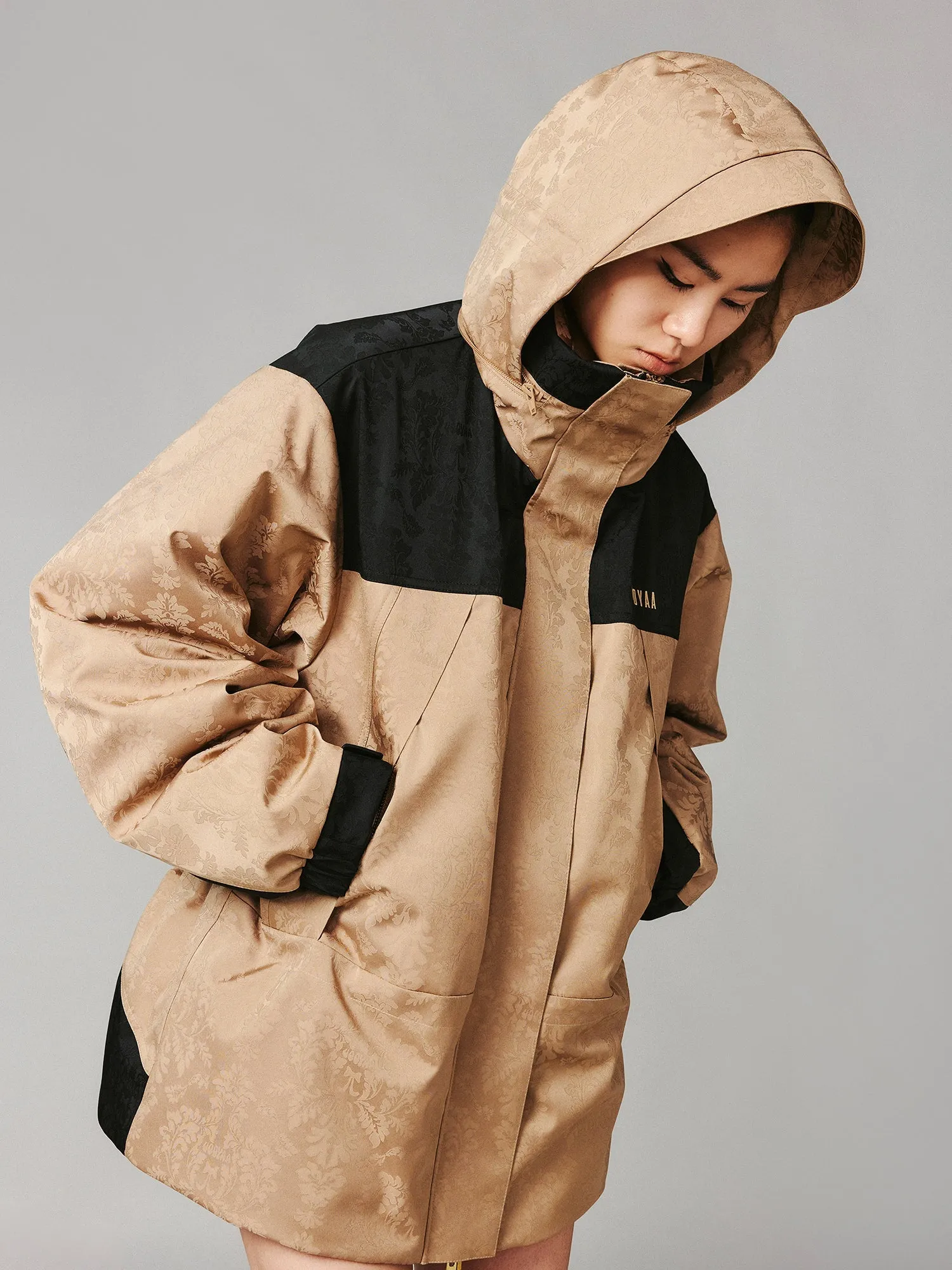 European-style satin jacquard functional puffer