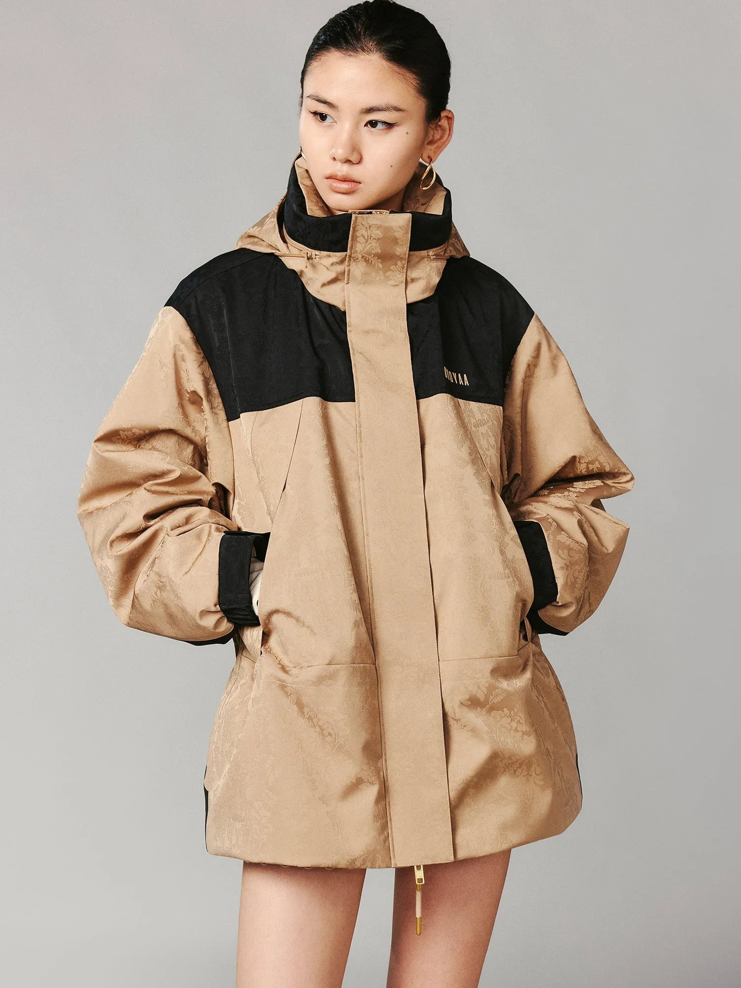 European-style satin jacquard functional puffer