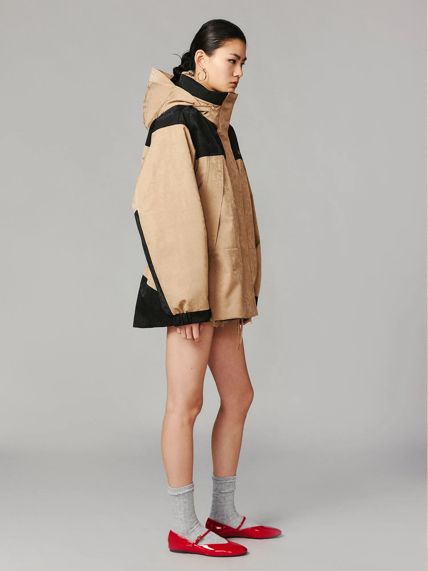 European-style satin jacquard functional puffer