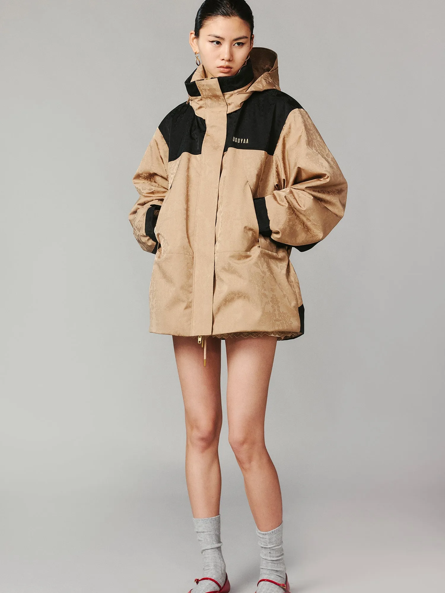 European-style satin jacquard functional puffer