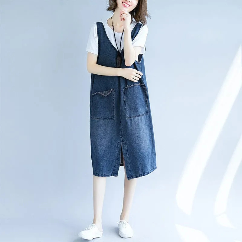 Expressions Dark Blue Denim Overall Dress