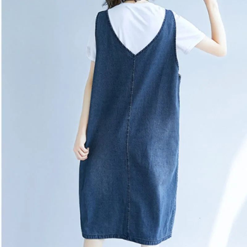 Expressions Dark Blue Denim Overall Dress