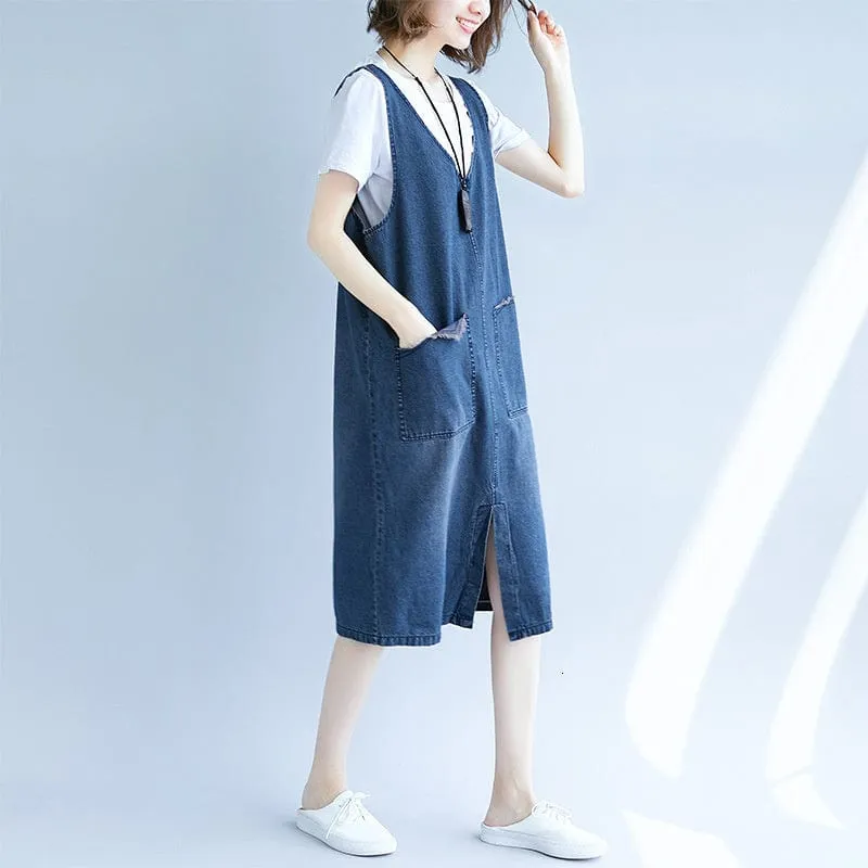 Expressions Dark Blue Denim Overall Dress