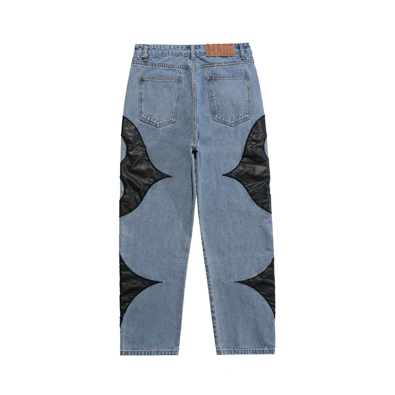 Extreme Aesthetic Leather Patch Jeans