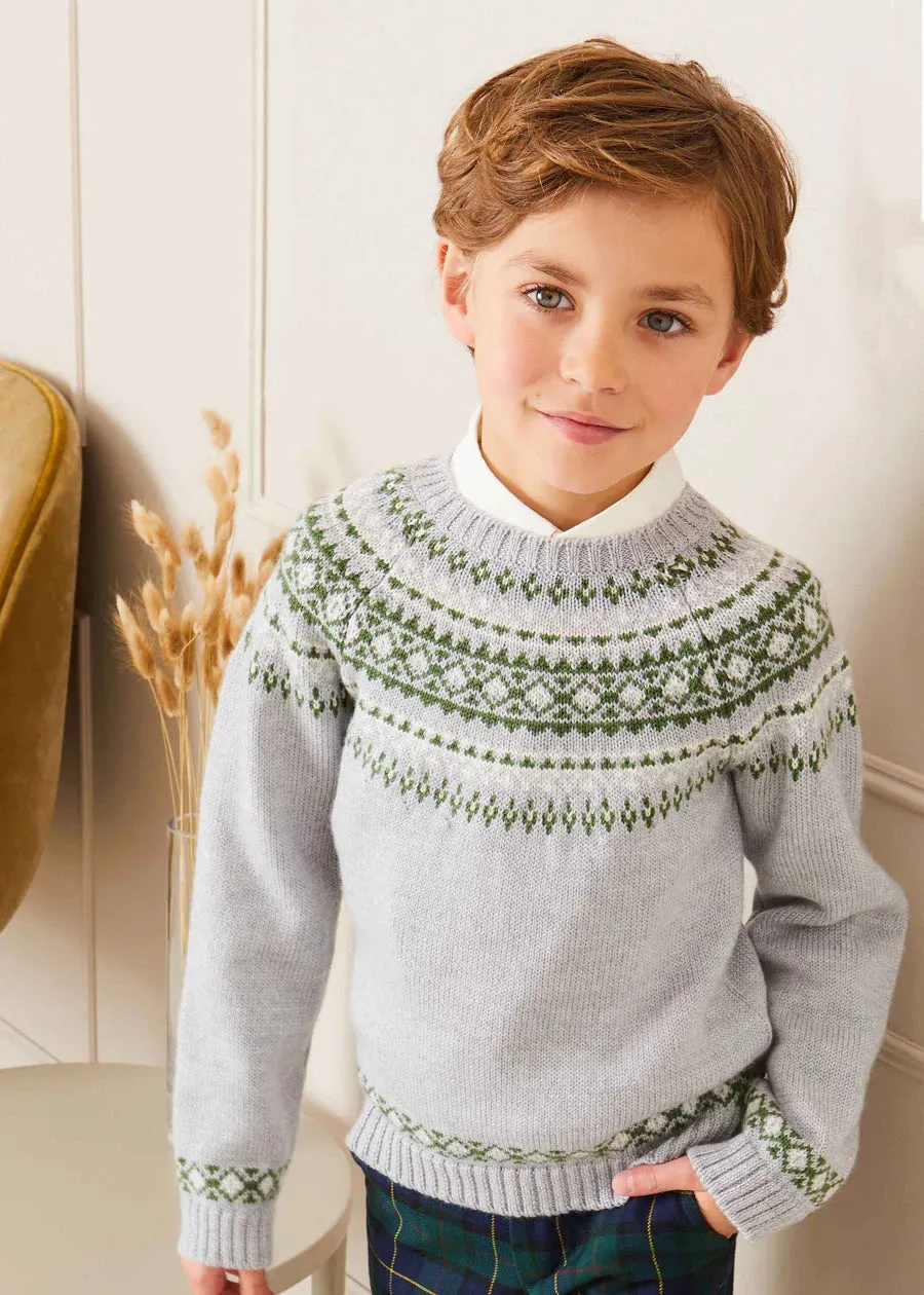 Fair Isle Merino Wool Jumper in Grey (4-10yrs)