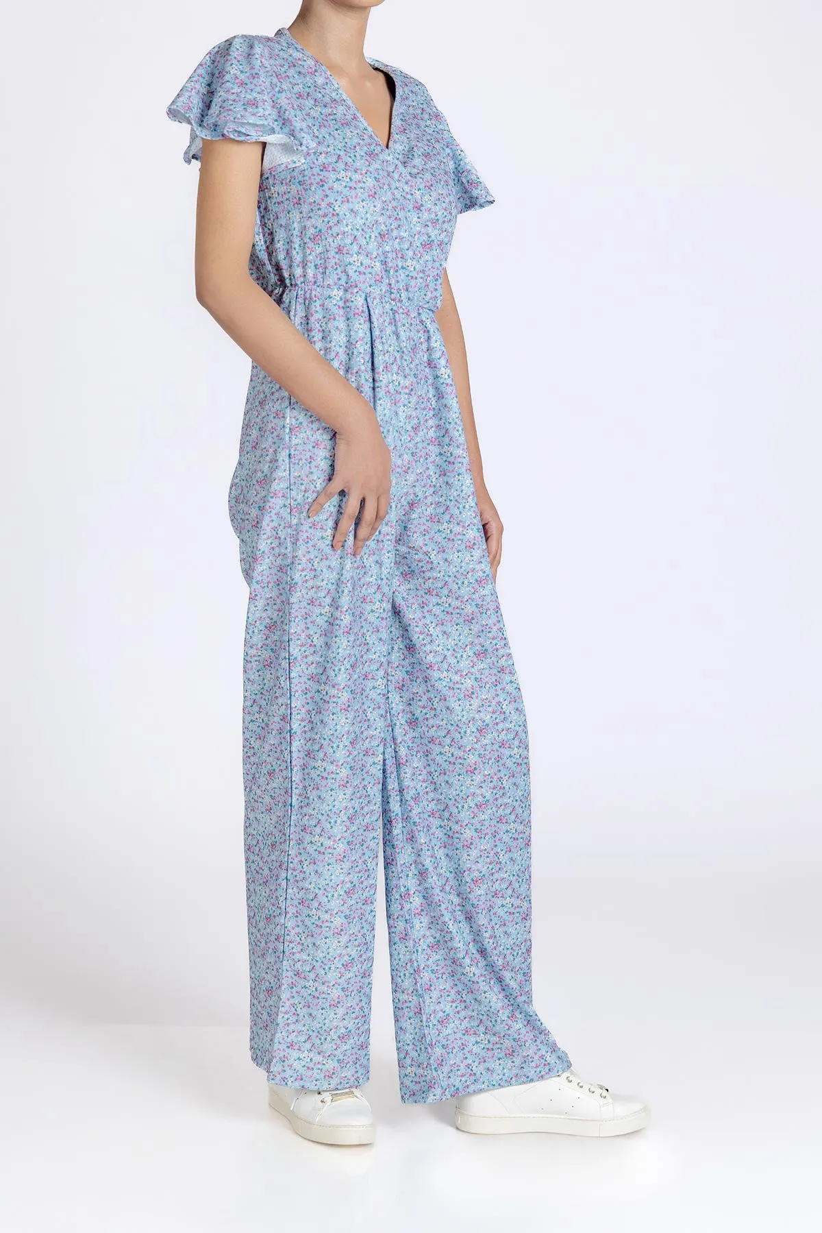 Floral Jumpsuit For Women - Light Blue