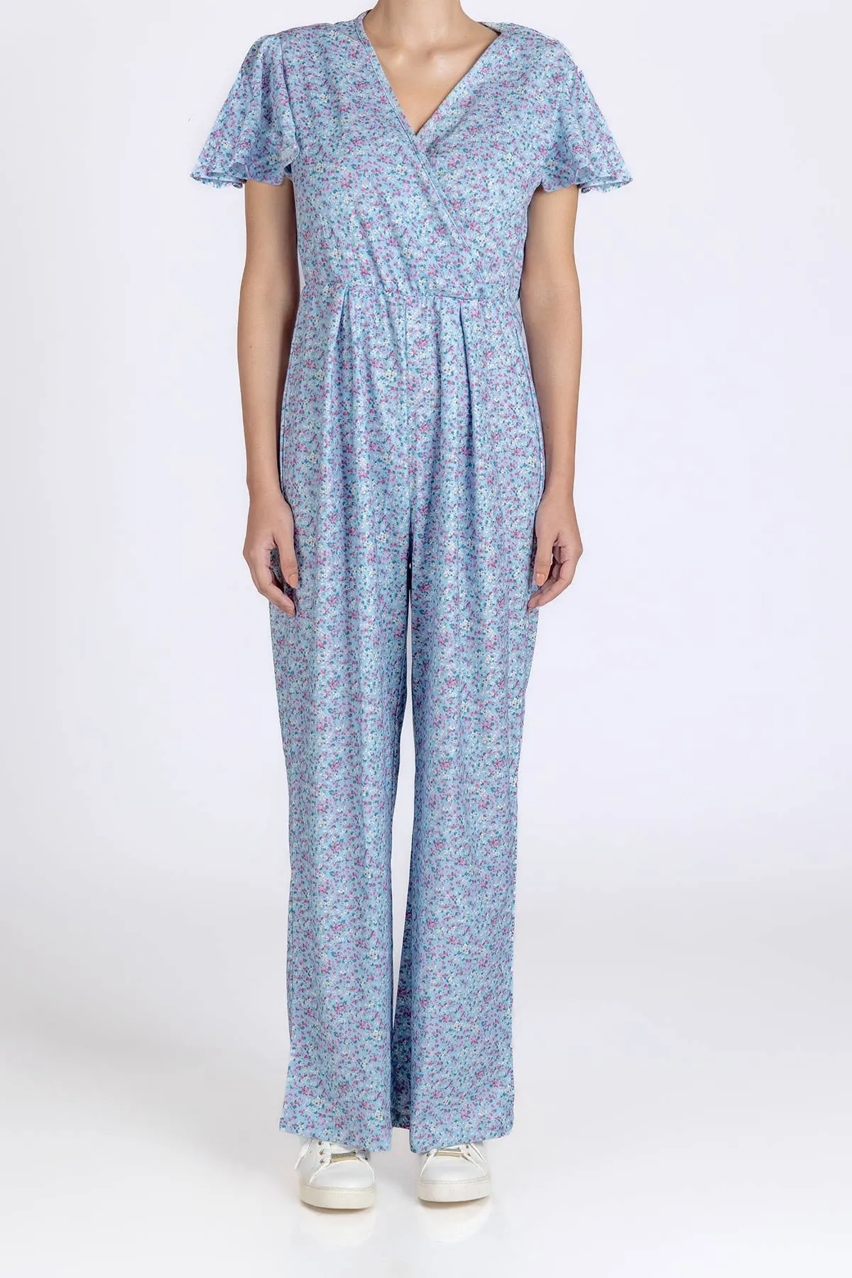 Floral Jumpsuit For Women - Light Blue